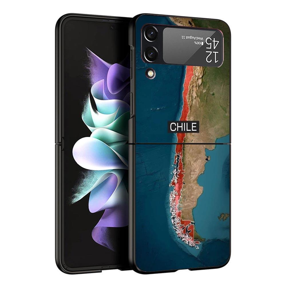 Chile Flag Black Phone Case For Samsung ZFlip7 ZFlip6 ZFlip5 ZFlip4 ZFlip3 5G Hard Protective Galaxy Z Flip 3 4 5 6 7