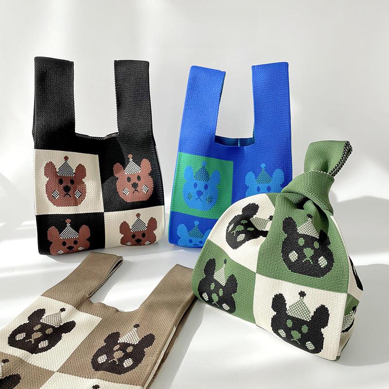 Сумка-тоут Niche Cute Bear Knitted через плечо - Большая вместимость для студентов