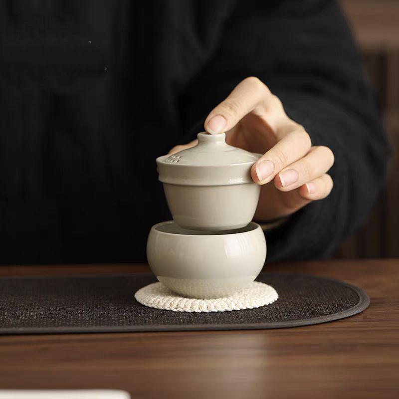 Merchandise Tea Set Travel Portable Express Cup Outdoor Double Tea Maker Ceramic Couple Cup Travel Teacup