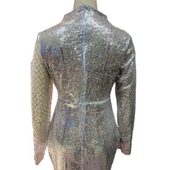 Женское сексуальное платье с пайетками, блестящее, с высоким воротником, длиной до пола, выпускное платье, облегающее, с длинным рукавом, с вырезами, вечернее платье