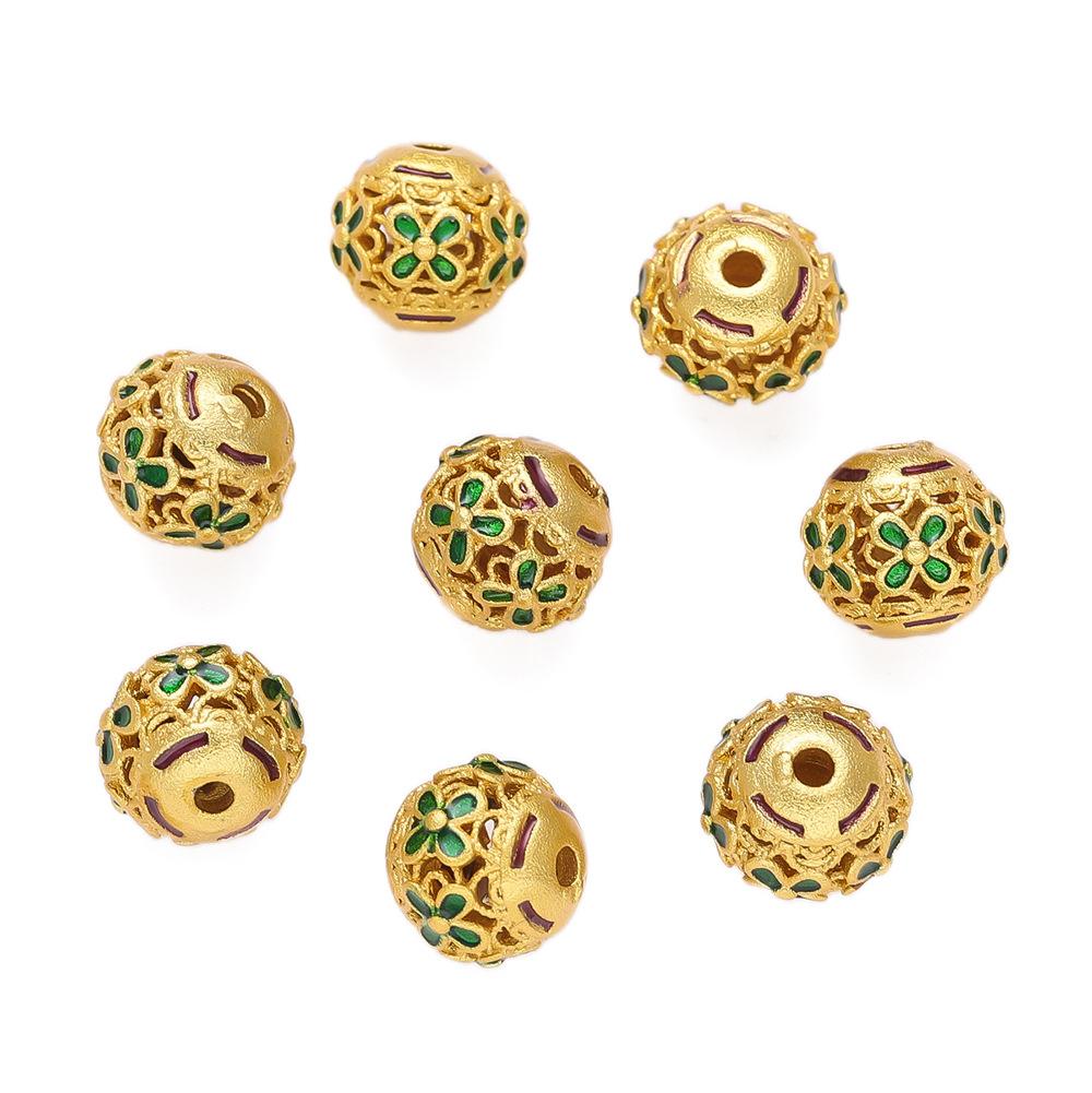 Медь Капля Масла Гравировка Полый Цветок Круглая Бусина Разделительная Бусина Свободная Бусина DIY Браслет Сквозное Отверстие Ювелирные Изделия Переводная Бусина Ювелирные Аксессуары