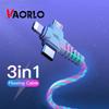 VAORLO Светящийся зарядный кабель 3 в 1, USB-кабель для быстрой зарядки 2.1A со светящимся освещением для Samsung iphone XiaoMi HuaWei