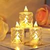 4Pcs Crystal Flameless Candle Lights LED Tealight Candles Battery-Operated Twinkling Light Fake Candles for Weddings Home Decor
