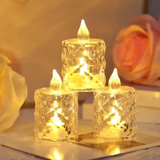 4Pcs Crystal Flameless Candle Lights LED Tealight Candles Battery-Operated Twinkling Light Fake Candles for Weddings Home Decor