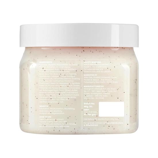 WildOak Pina Colada Sugar Body Scrub | 300g | Kojic Acid, Hyaluronic Acid, Ceramides, Collagen & Peptides | De-Tan & Brightens Dark Areas
