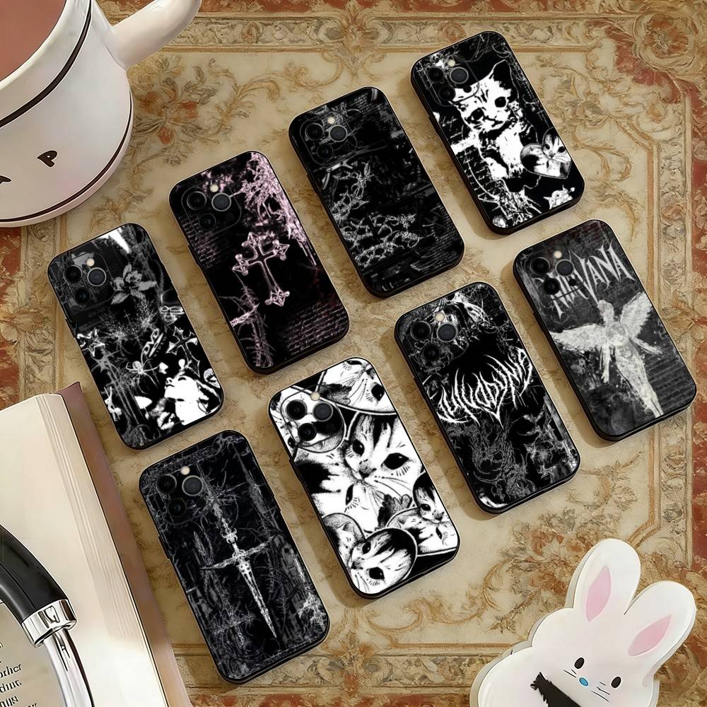 Готический Символизм Крест Чехол для Телефона Для iPhone 17, 16, 15, 14, 13, 12, 11 Plus, Pro Max, Другие Мягкий Черный Чехол