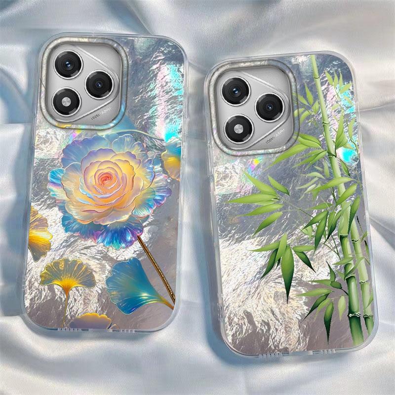 Holographic Rose Ginkgo Art Phone Case for iPhone 17 16 15 14 13 12 11 16E Series Pro Max Plus Double Layer Protection