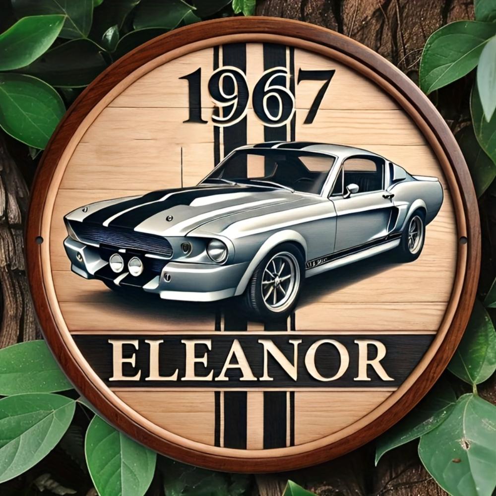 D Flat Eleanor Mustang Круглая металлическая жестяная табличка Ретро Автомобиль-мускул Тематический настенный декор Винтажное автомобильное искусство для гаража