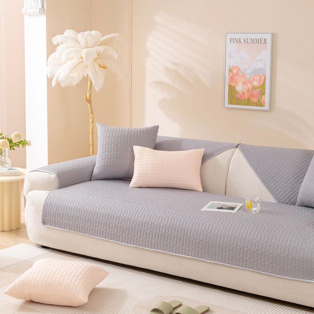Ice Silk Sofa Cushion Summer Non-Slip Seat Cover Modern Sofa Protector Cool Comfortable Breathable Fabric