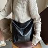 Vintage Solid Color Women  Shoulder Sling Bag High-Capacity Simple Wide Strap Bucket Crossbody Bag