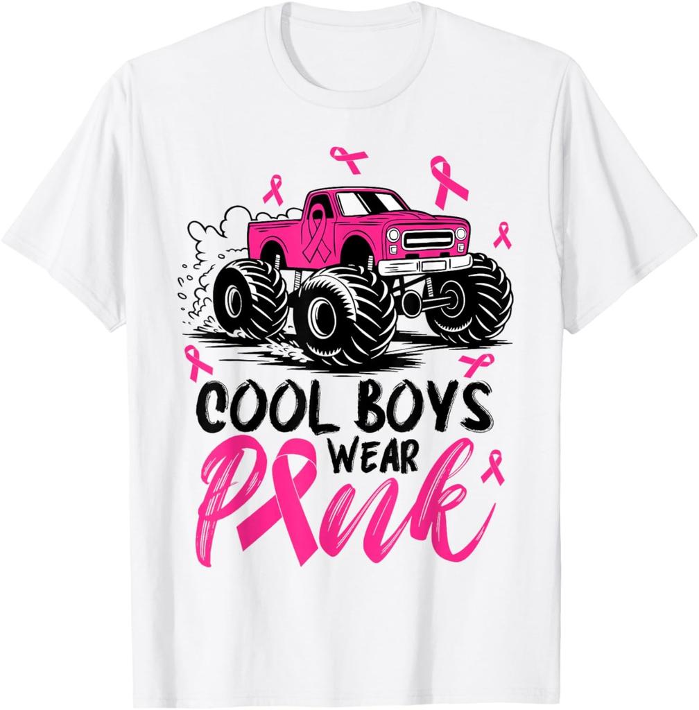 Monster Truck Cool Boys Wear Pink Breast Cancer Awareness T-Shirt Mens Womens Tees Top
