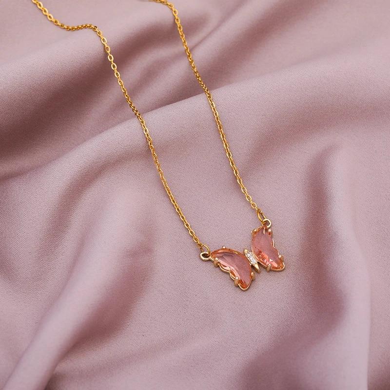 Ожерелья-колье из нержавеющей стали с бабочкой, женское 10 стилей, красочные прозрачные хрустальные подвески в виде бабочки, цепочка на ключицы, ювелирные изделия