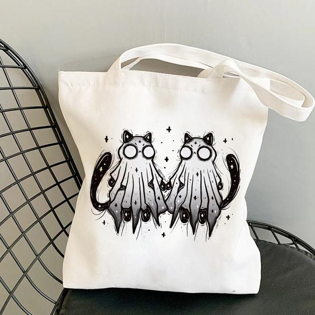 Cat Shopping Canvas Womens Bag Casual Large Capacity Shoulder Bags Reusable Shopper Tote Bags Fashion Harajuku Ulzzang Handbags