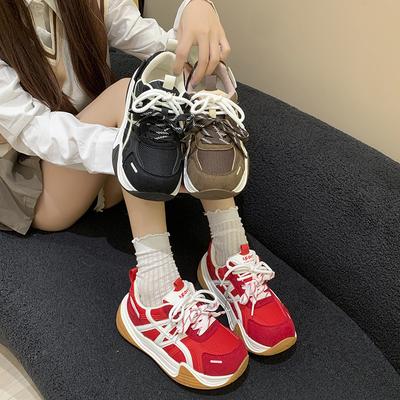 Универсальные туфли на толстой подошве с большой головой, уродливые, но милые, повседневные, женские, осенние новинки, красные женские туфли-маффины