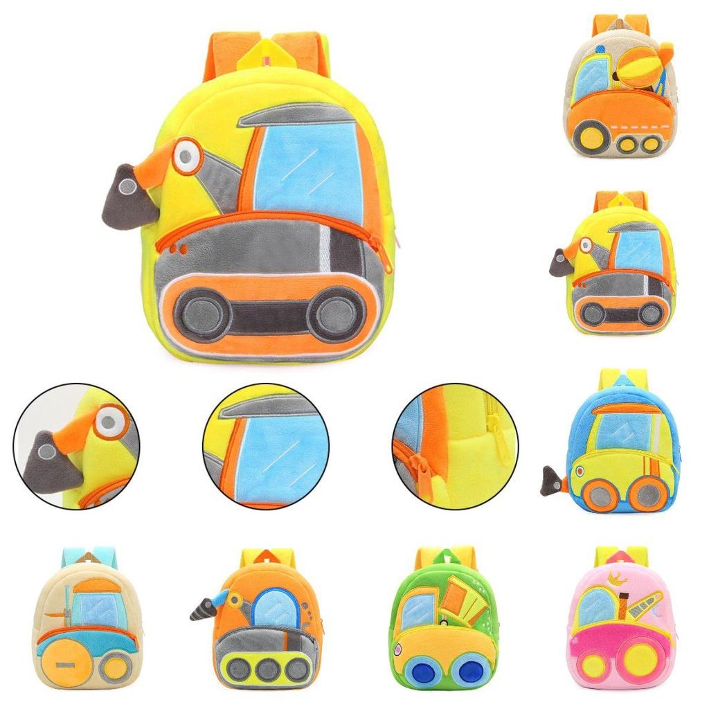 Adorable Kids Plush Backpack With Cartoon Excavator Design For Toddlers And Kindergarten