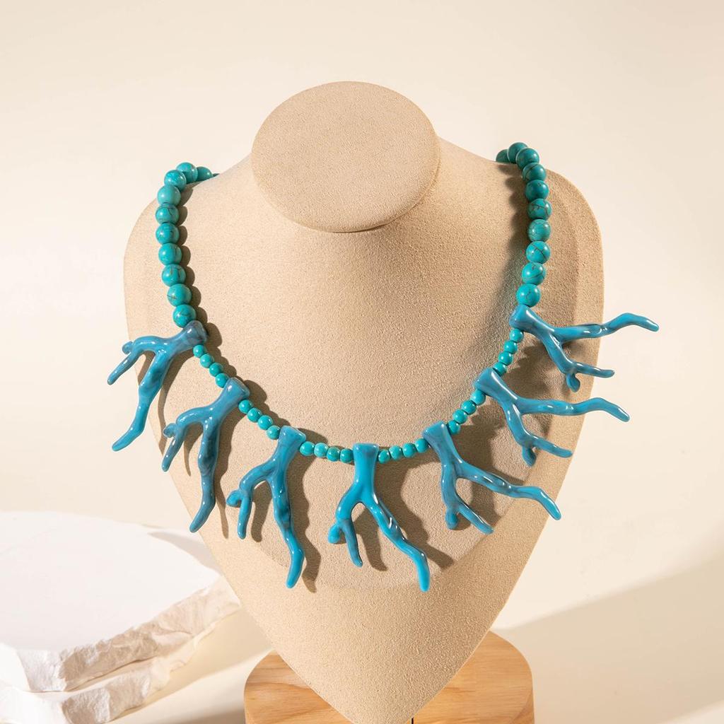 Летнее хит продаж, имитация цвета бирюзы, акриловое ожерелье с коралловым кулоном для женщин, ювелирные изделия, ожерелье для пляжного отдыха