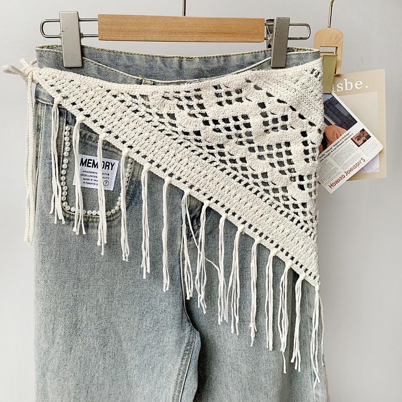 Lace Hollow Fringed Fart Curtain Triangular Waist Scarf Shawl Jeans Stacked Artifact Hips Thin Skirt