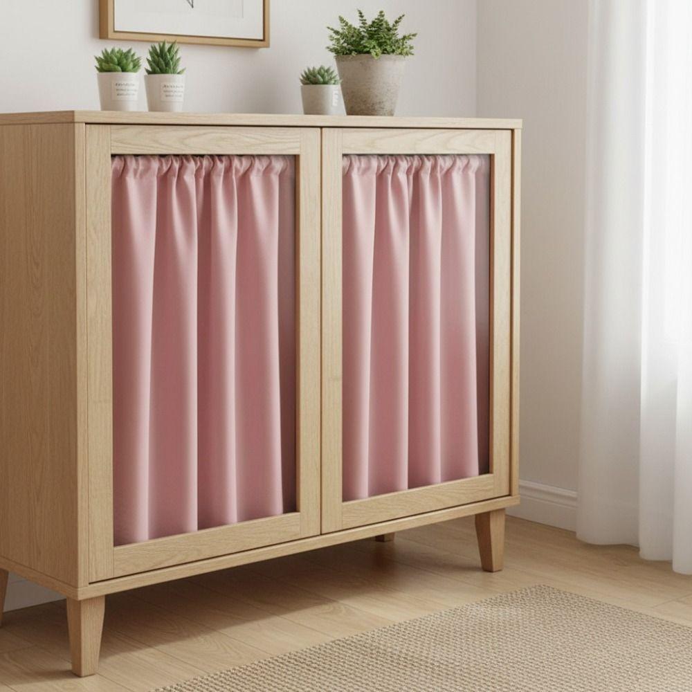 2PCS Solid Color Kitchen Short Curtain Through-rod Design Cabinet Curtain  Fireplace