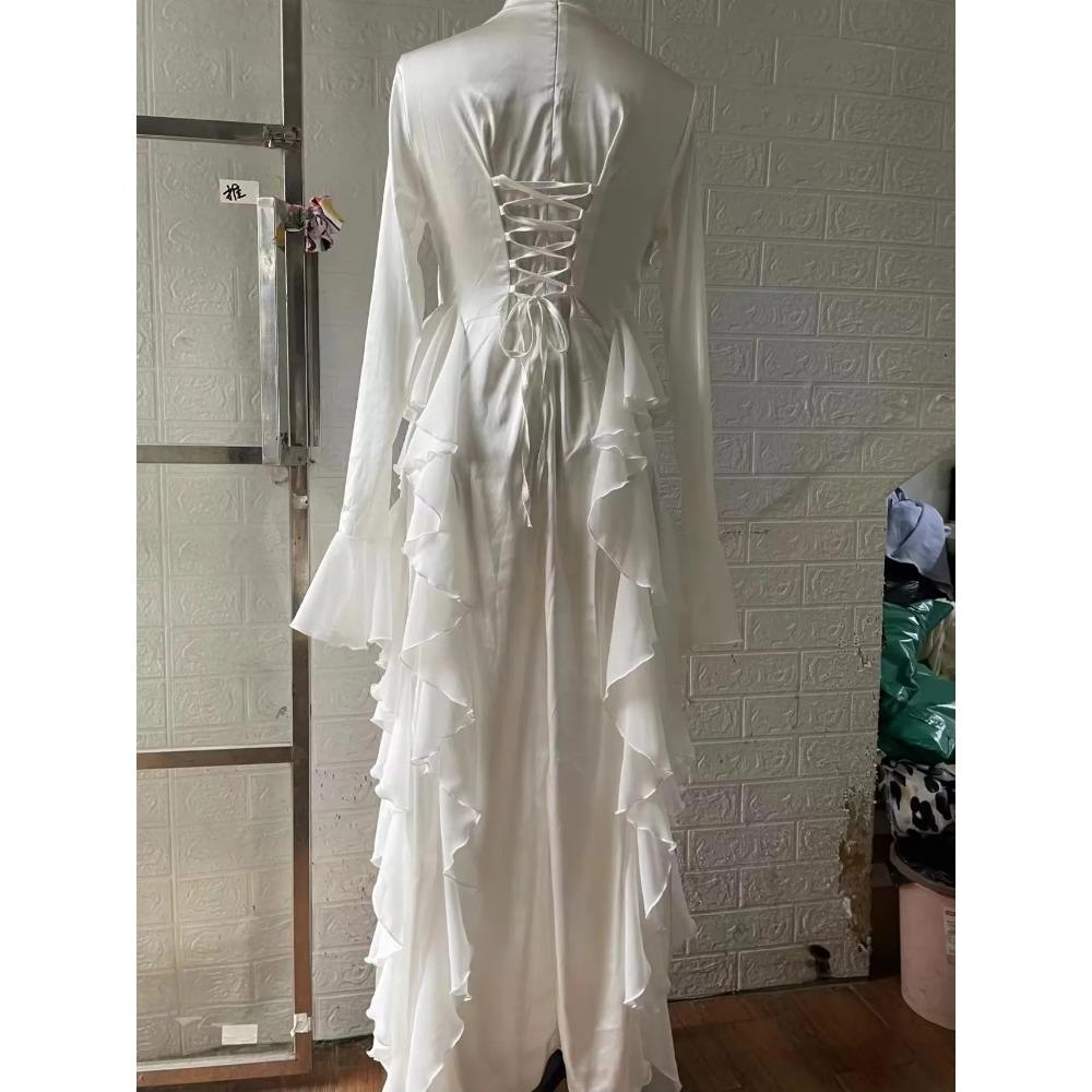 Women's Flare Sleeve Ruffle Dress Muslim Party Gowns Dubai Abaya Turkey Robe Elegant Female Robe Islamic Gown Autumn Fashion