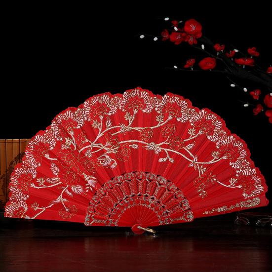 Bronzing Golden Glitter Folding Fan Elegant Plastic Floral Pattern Handheld Fan for Lady Dance Decor