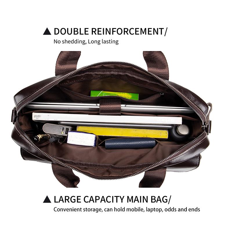 Мужской портфель из натуральной кожи с двойными передними карманами, большая вместительная сумка для ноутбука, диагональная деловая сумка через плечо