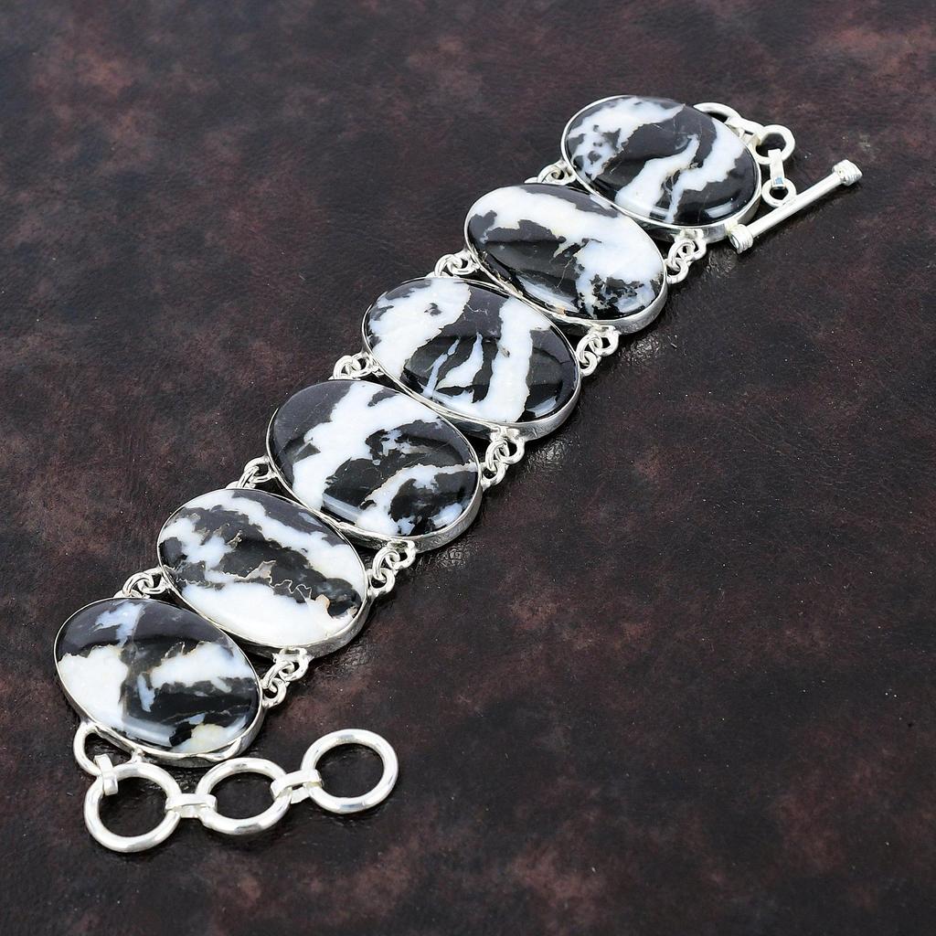 Браслет из бирюзы белого буйвола Браслет из драгоценного камня Браслет из стерлингового серебра 925 пробы Регулируемый браслет-цепочка Браслет ручной работы Подарок на годовщину