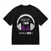 Women's Breathable Classic T-Shirt Music Lover Headphone Design Tee Black Cotton