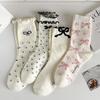 Ballet-style Bow Socks, Summer Mesh Perforated Breathable Women's Socks, White Dot Mid-calf Socks