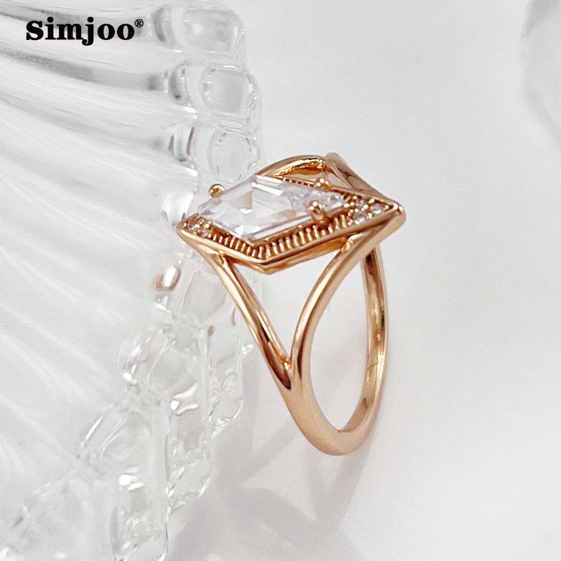 SIMJOO Женские модные украшения из розового золота с выдолбленными бриллиантами на палец из розового золота