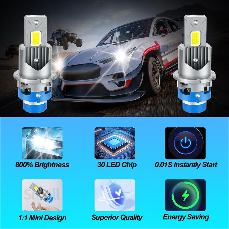 For Toyota Sienna 2007-2020 D4S LED Car Headlight Bulb 6000K Super Brightness 20000LM HID Replacement Xenon with Turbo Fan
