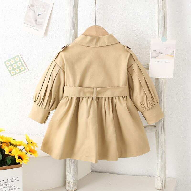Trench Coat England Style Jacket Girls Baby Fashion Cute Turndown Collar Kids Long Windbreaker Casual Outer Clothing 1-4 Years