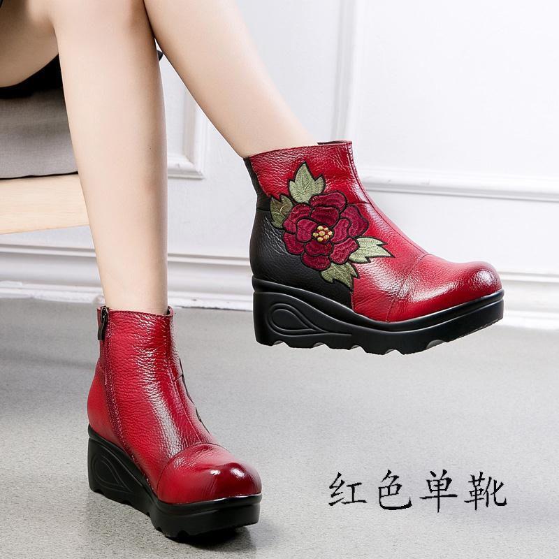 Высокие каблуки вышитые цветочные ботильоны женские туфли на танкетке и платформе зимние меховые кроссовки женские массивные панк этнические ботинки