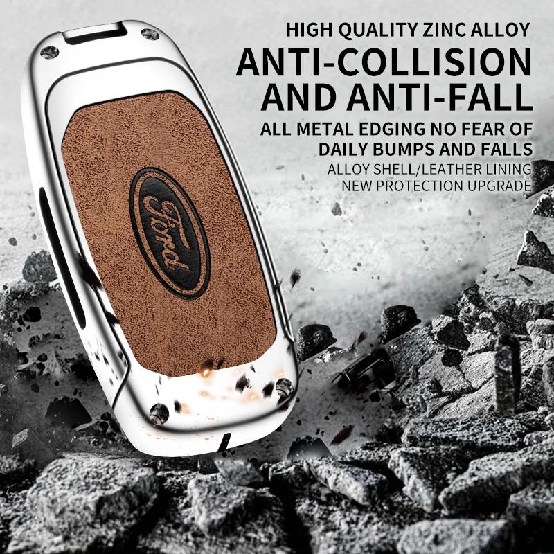 Car Sticker Hot For Ford Car Metal Leather Remote Key Case Cover For Ford Territory EV EcoBoost S350 Yuhoo 7 8 Transit Equator K