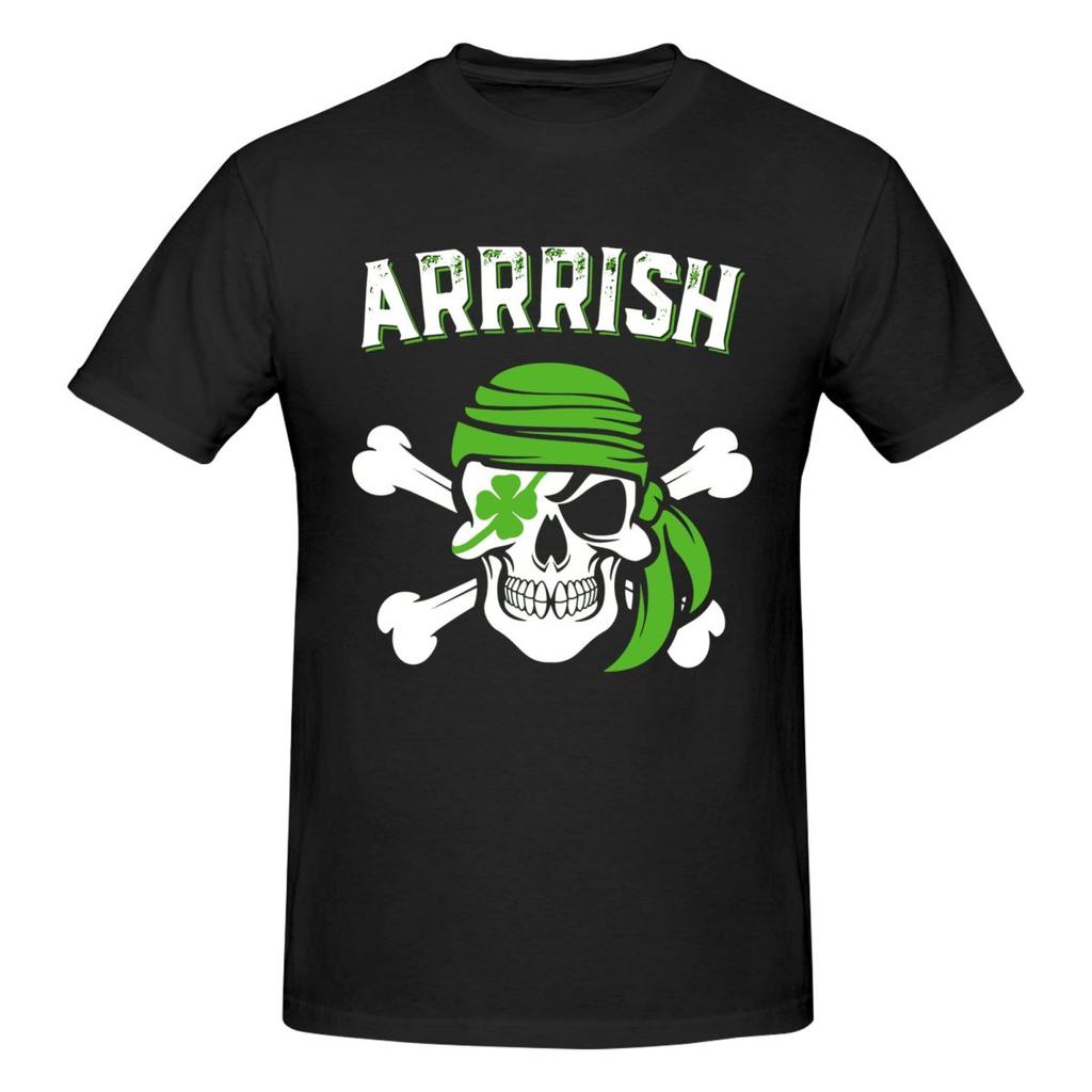 Unisex St Patricks Day Skull Pirate T Shirt Streetwear Big Size Oneck Cotton Sleeve Unisex Tshirt