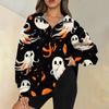 Women's Fashion Casual Long Sleeve  Printed Zipper Turtleneck Drop Shoulder Sweatshirt Top