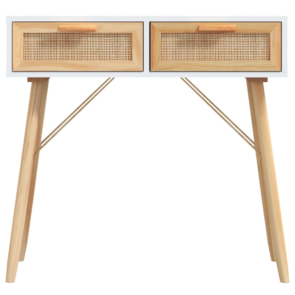 vidaXL Konsolentisch Weiß 80x30x75 cm Massivholz Kiefer Natur-Rattan