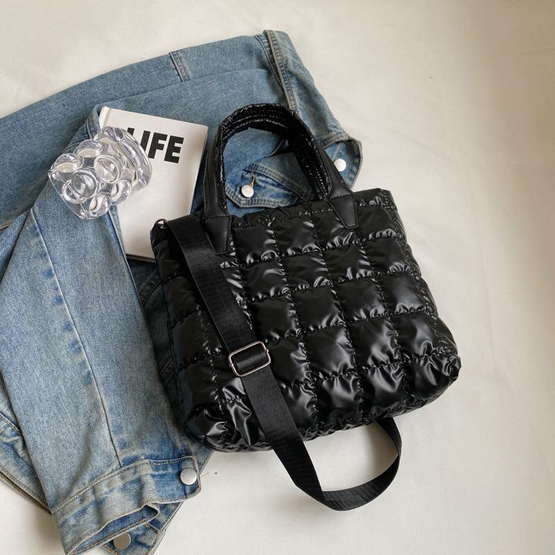 Женские сумки через плечо, женская сумка большой емкости, стеганая сумка-тоут, нейлоновая однотонная сумка-портфель, сумка-пуховик через плечо