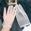 Girls White Faux Silk Transparent Black Ultra Thin Opera Gloves Finger Gloves Mesh Short Gloves