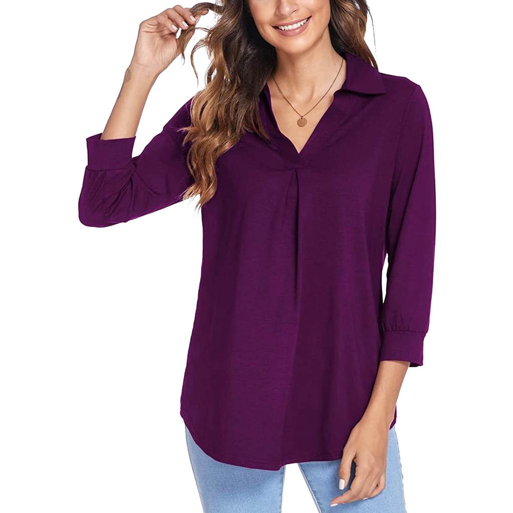 Women's Summer Chiffon Loose 7-quarter Sleeve V-neck Plus Size Shirt