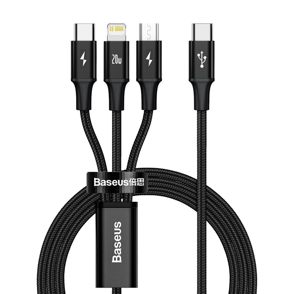 3in1 Cable USB-C - USB-C / iPhone Lightning / microUSB 20W PD 1.5m - black