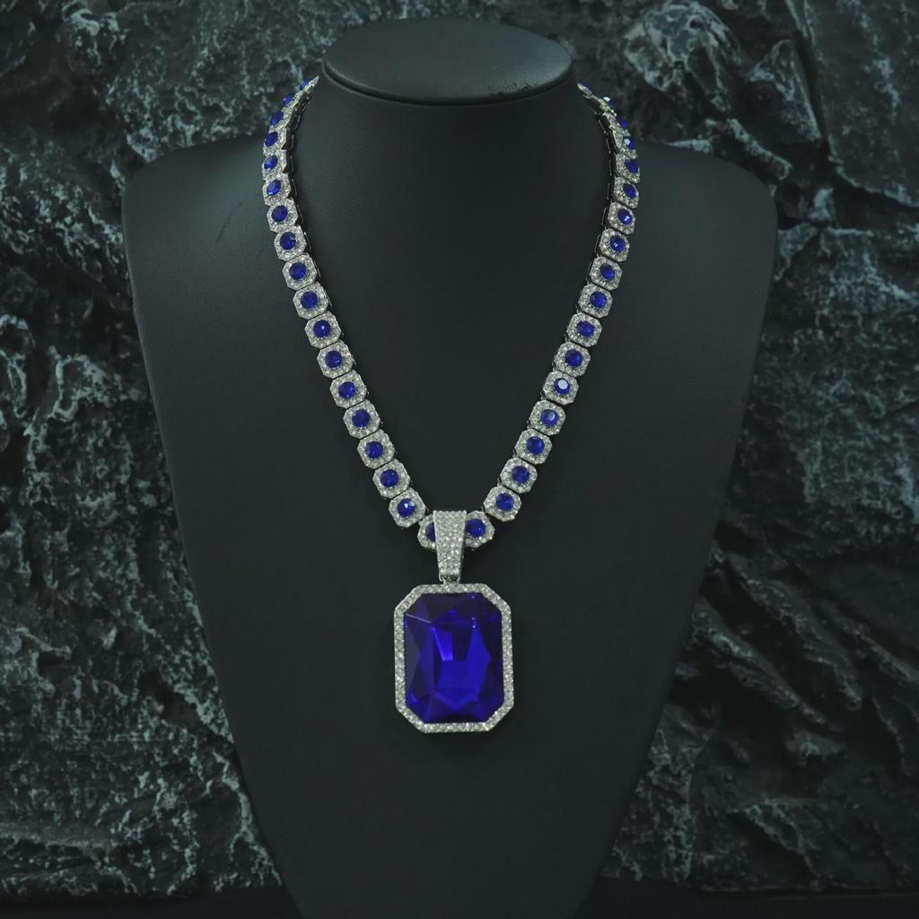 Мужское ожерелье с кубической цепочкой Sugar Cube Diamond и подвеской из драгоценного камня