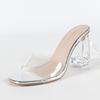 Fashion Liyke Fashion Design Hollow Out Clear Heels For Women Silver Square Toe PVC Transparent Sandals Summer Party Prom Shoes Size 42