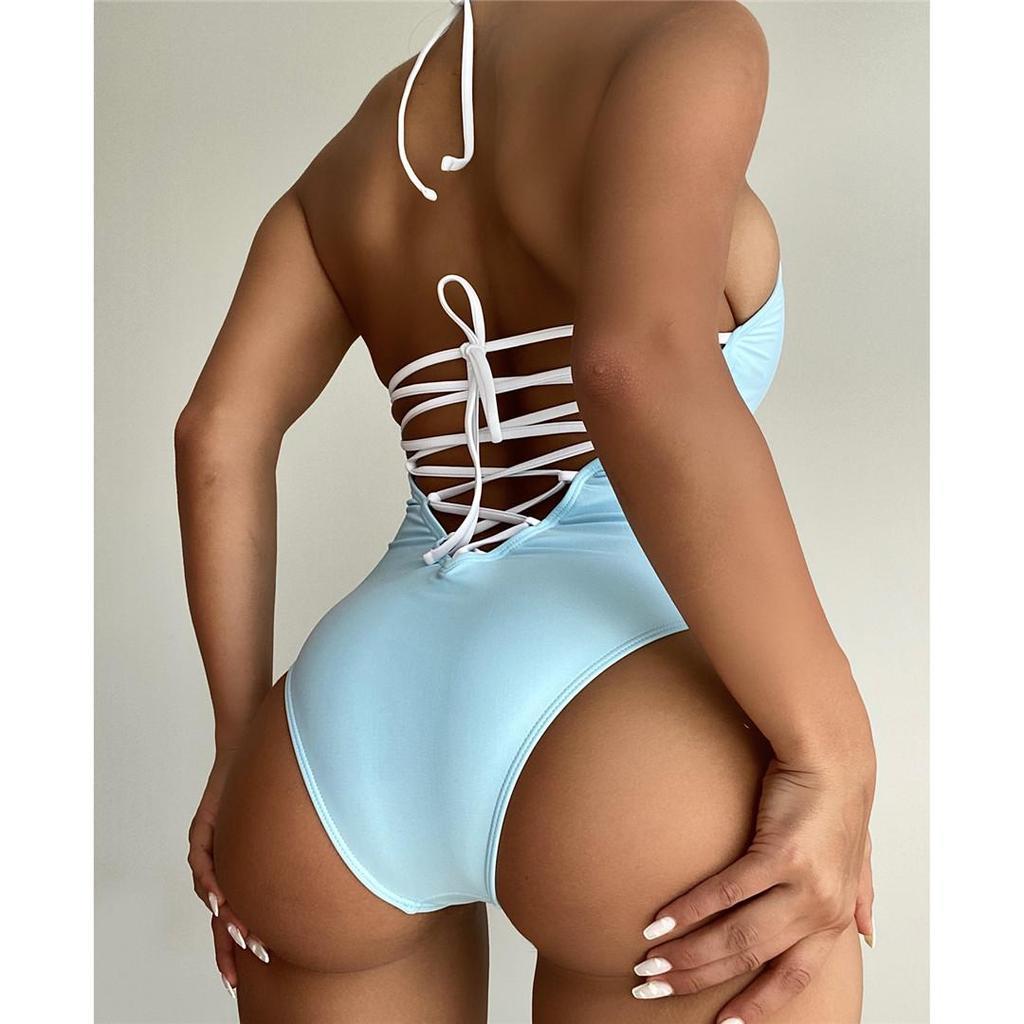 Сексуальный женский купальник с высоким вырезом и принтом, цельный купальник, женский купальный костюм с лямкой на шнуровке, купальный костюм, одежда для плавания, монокини для женщин