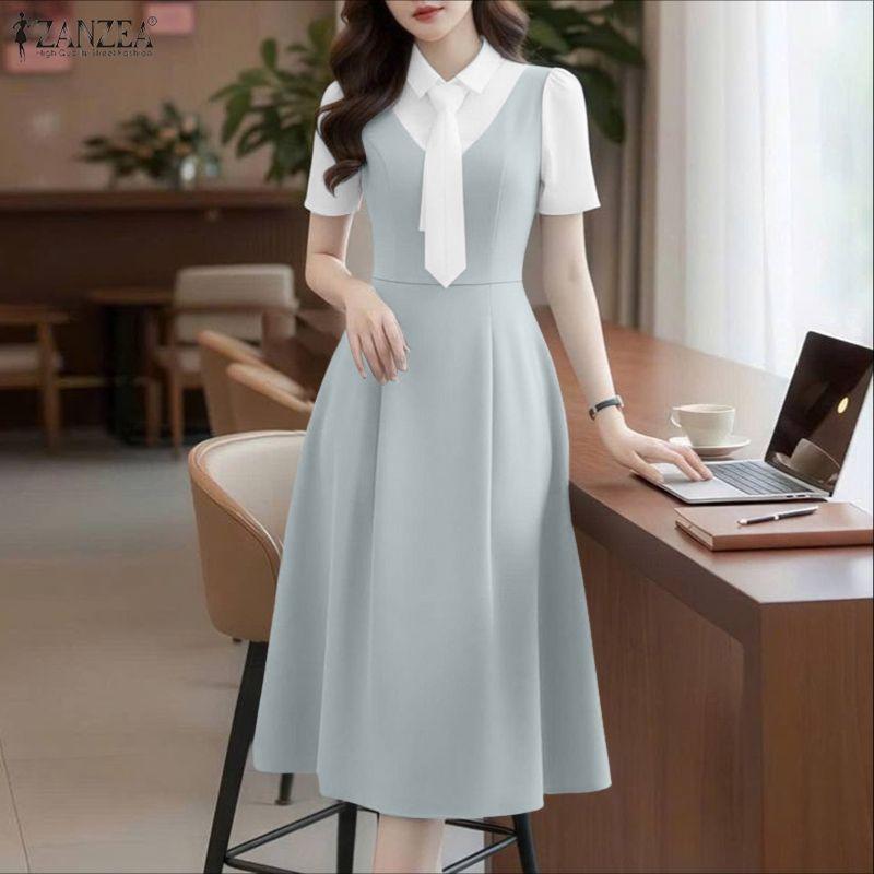 ZANZEA Женское летнее повседневное свободное элегантное платье с пэчворком, короткий рукав