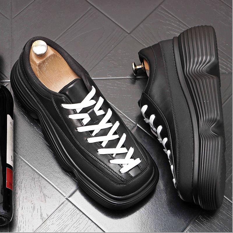 Мужская модная обувь на платформе в корейском стиле, оксфорды на шнуровке, обувь с квадратным носком, оригинальные кожаные кроссовки, дизайнерская трендовая обувь