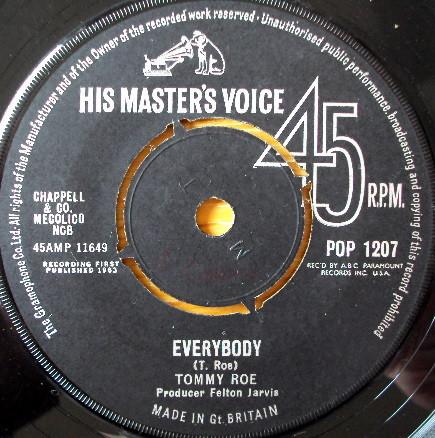7-дюймовая пластинка ТОММИ РОУ - Everybody / There's A Great Day A-C POP1207 His Master's Vo 1963 UK Поп Б/У