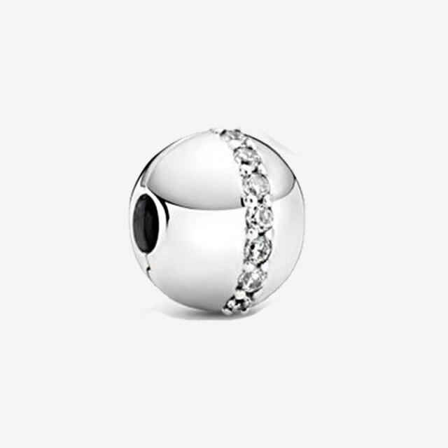 925 Sterling Silver Colorful Beads Transparent Shiny Row Clip Charm Fit Women Bracelet DIY Jewelry