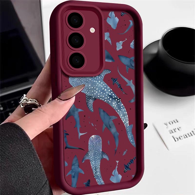 Чехол из ТПУ с принтом акулы и дельфина для Samsung Galaxy A17 A56 A36 A26 A55 A16 A15 A35 A25 5G S25 Edge S22 S23 Ultra S24 FE