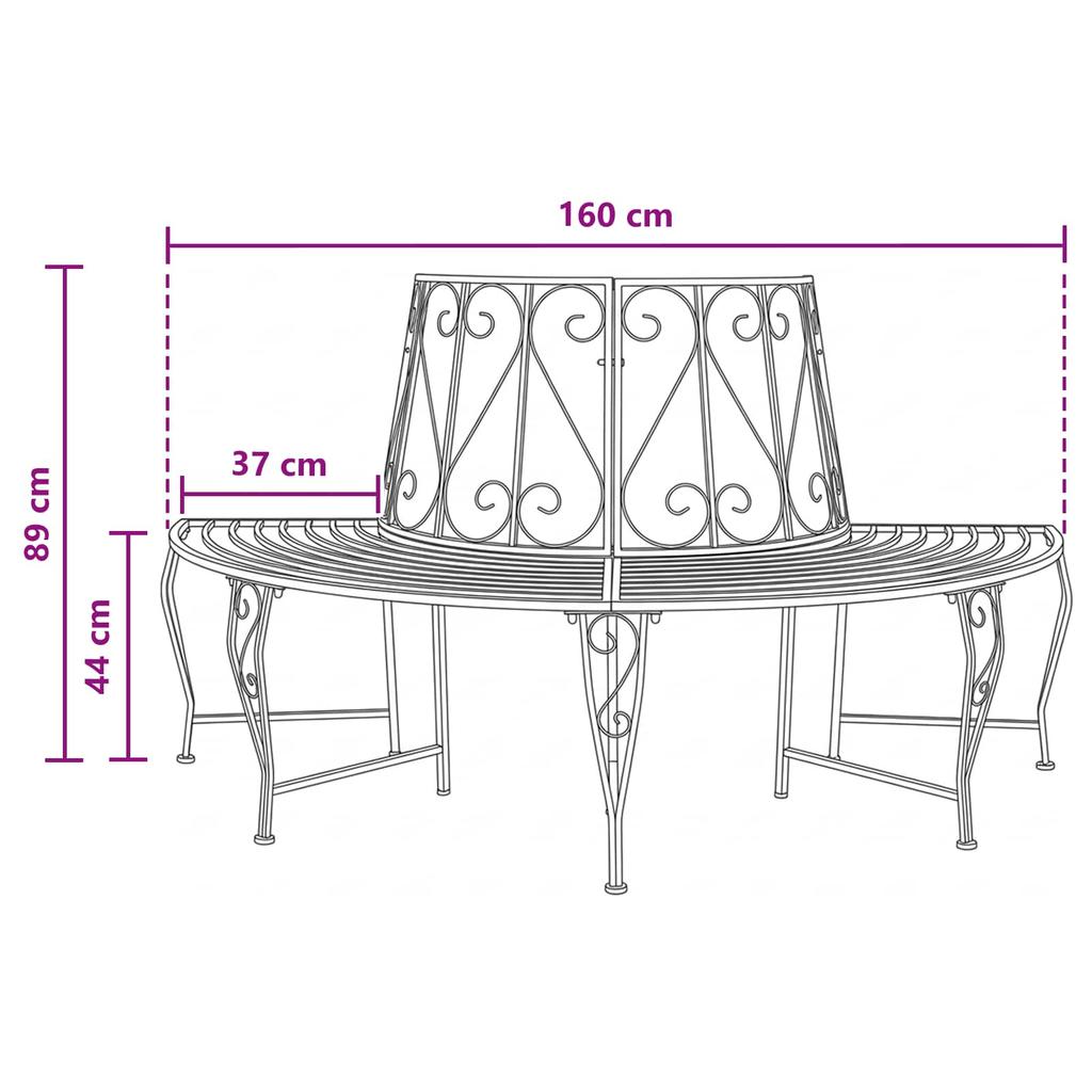 Tree Bench 4 Seater 160 x 80 x 89 cm Steel Black