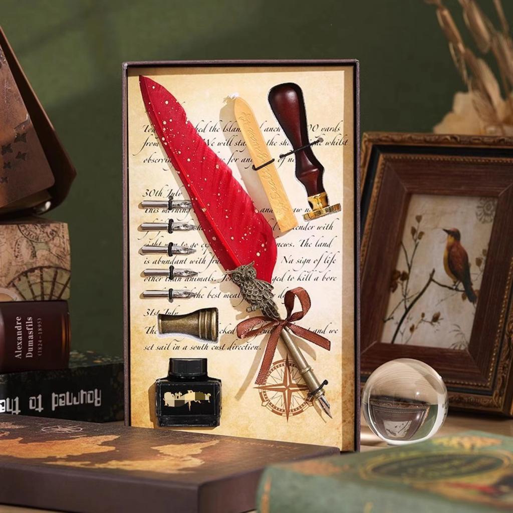 Перьевая ручка Сова Ручка для макания Механизм Шестерня Ручка с чернильным мешком Подарочная коробка Подарок на день рождения